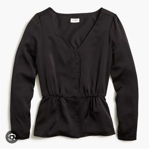 J. Crew Satin Crepe Back Button-Front Blouse Black